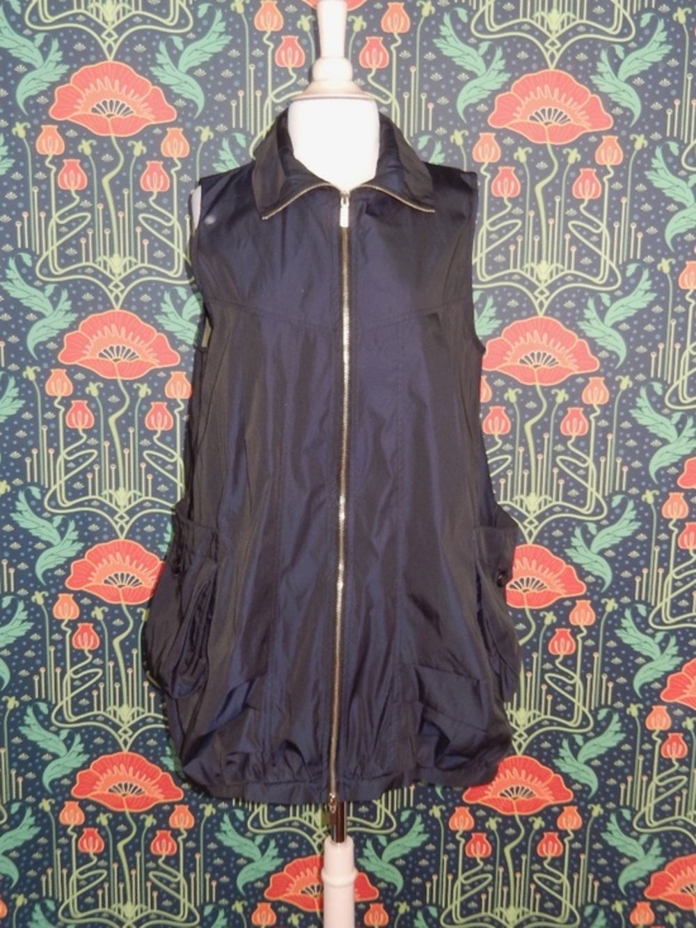 Sun Kim Iridescent Taffeta August Navy Blue Olive Green Lagenlook Vest Top New S